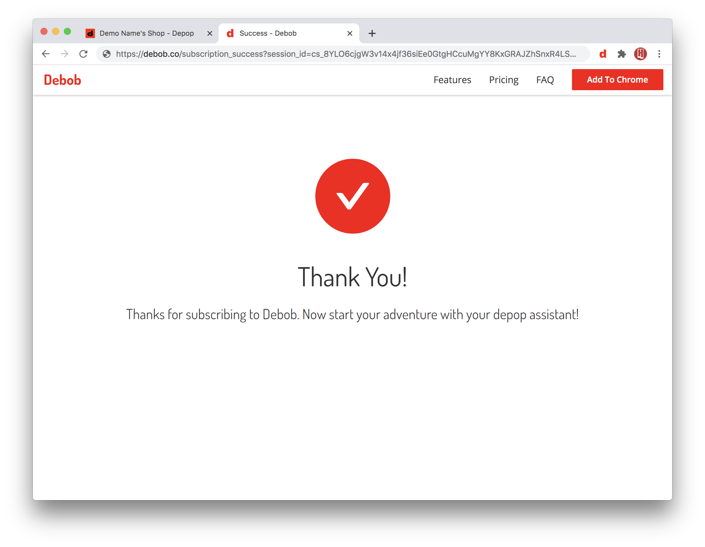 Thank you page